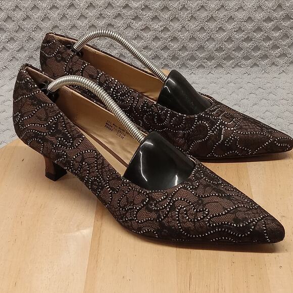 Vintage EY Couture Pump Heels 7.5M Brown Lace - Picture 1 of 8